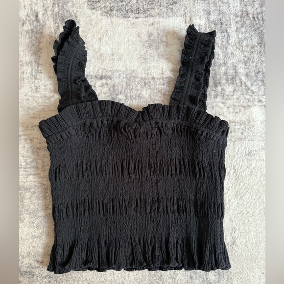 ASTR the Label Black Smocked cropped festival Ruffle Tank Top- size XS- NWT - Picture 1 of 5